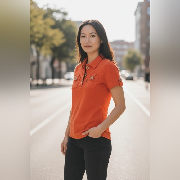 Project e Vintage Tops - Project e Vintage Orange Polo Women's Top